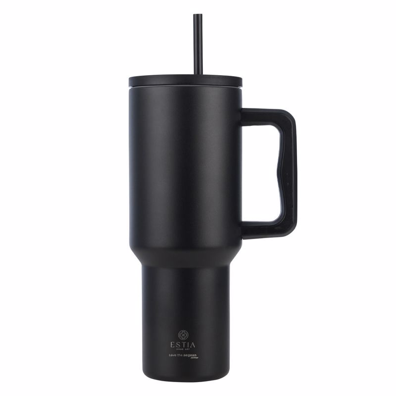 Θερμός Ανοξείδωτος Straw Tumbler XL 14,5x10x26εκ.-1200ml Midnight Black Save The Aegean Estia