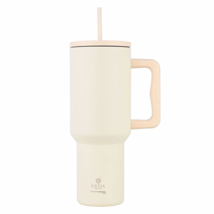 Estia Thermos Straw Tumbler XL SAVE THE AEGEAN 1200ml LILY WHITE 14.5x10x26cm 01-32197