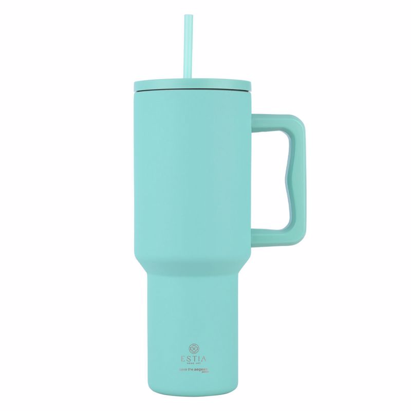Θερμός Ανοξείδωτος Straw Tumbler XL 14,5x10x26εκ.-1200ml Bermuda Green Save The Aegean Estia