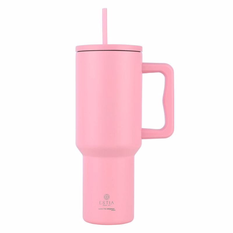 Θερμός Ανοξείδωτος Straw Tumbler XL 14,5x10x26εκ.-1200ml Blossom Rose Save The Aegean Estia