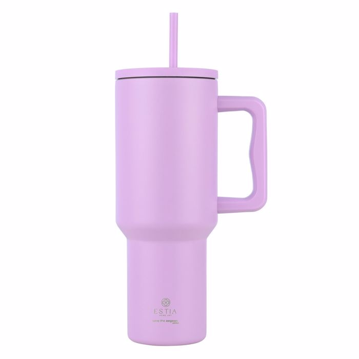 Estia Thermos Straw Tumbler XL SAVE THE AEGEAN 1200ml LAVENDER PURPLE 14.5x10x22.5cm 01-32227