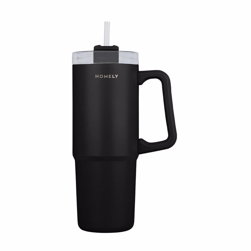 HOMELY Θερμός Straw Tumbler 900ml MIDNIGHT BLACK 14x8.8x22.5cm 01-34498