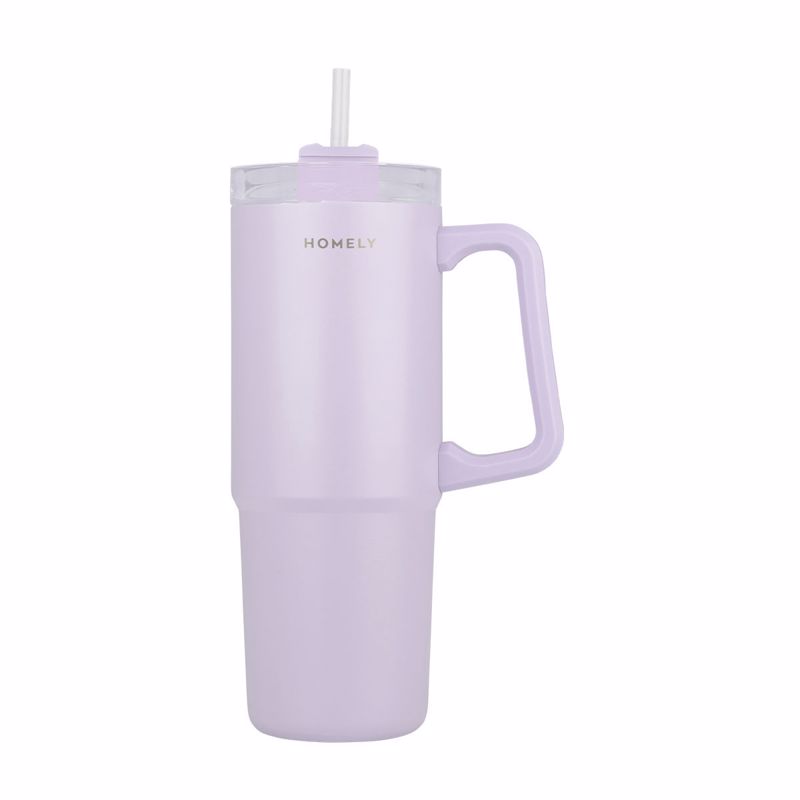 Θερμός Ανοξείδωτος Straw Tumbler 14×8,8×22,5εκ.-900ml Homely Lavender Fog Estia 01-34528 Υλικό: Ανοξείδωτο