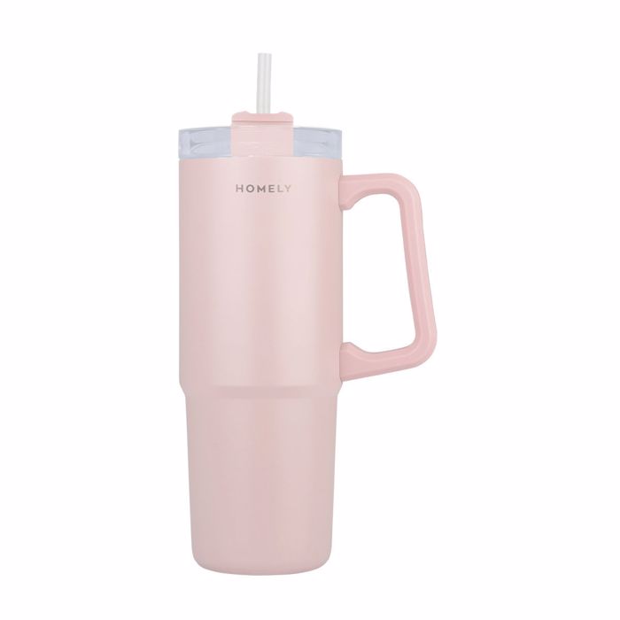 HOMELY Thermos Straw Tumbler 900ml ROSE QUARTZ 14x8.8x22.5cm 01-34535