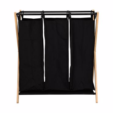 Estia Καλάθι Απλύτων BAMBOO ESSENTIALS Μαύρο 3 Θέσεων 102lt 68x40x76cm 02-26967