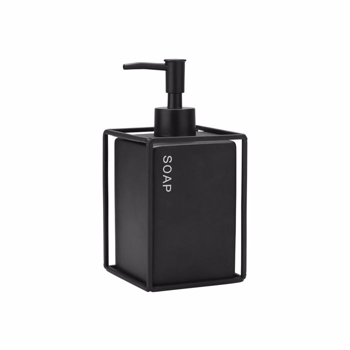Estia Antlia Sapouniou CAGE 450ml Keramiki Mavri me Metalliko Plaisio 02-29999