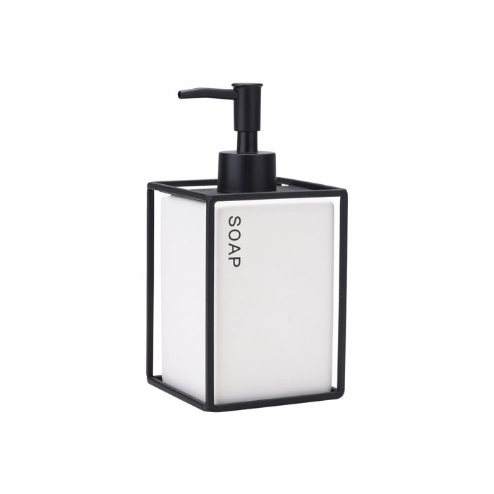 Estia Antlia Sapouniou CAGE 450ml Keramiki Lefki me Metalliko Plaisio 02-30018