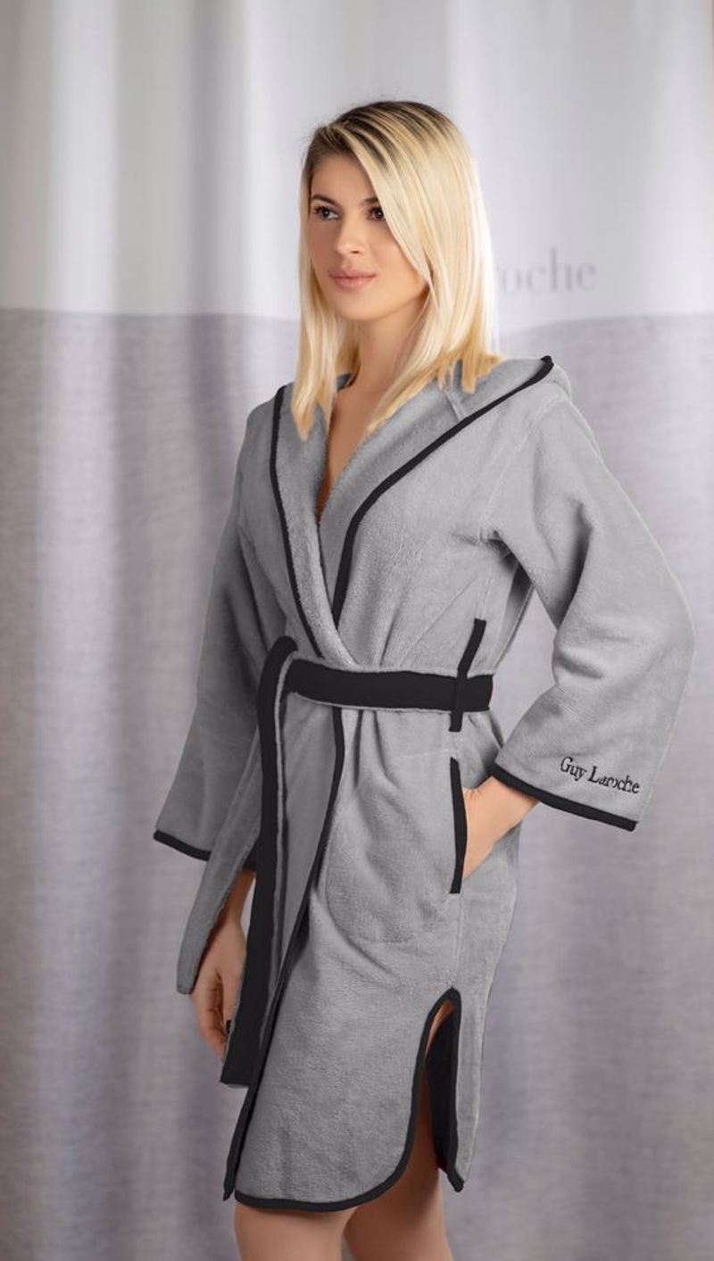 Guy Laroche Μπουρνούζι New Comfy Smoke Medium με Κουκούλα