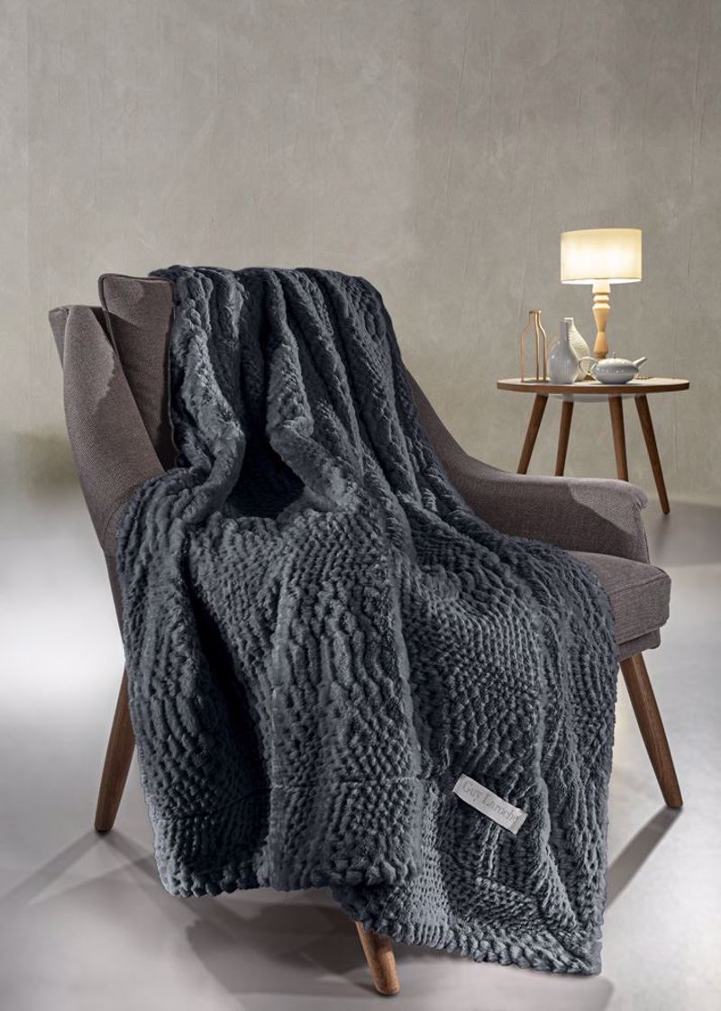 Guy Laroche Σετ Ριχτάρι Διθέσιου Καναπέ Crusty Carbon 170x250cm με Διακοσμητική Μαξιλαροθήκη 40x40cm