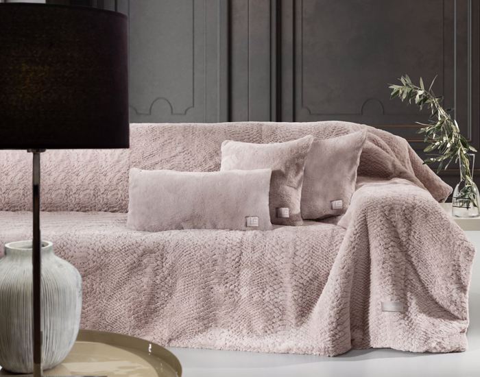 Guy Laroche Set Rixtari Dithesiou Kanape Crusty Old Pink 170x250cm me Diakosmitiko Maxilari 40x40cm