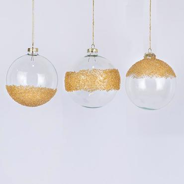 ESTHETI home Σετ των 4 Μπάλες Γυάλινες Διάφανες με Σαμπανί Λεπτομέρειες σε 3 Σχέδια 10cm 600-42811