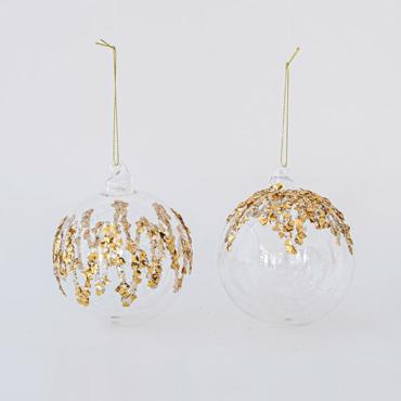 ESTHETI home Σετ των 4 Μπάλα Διάφανη με Χρυσές Ανάγλυφες Λεπτομέρειες σε 2 Σχέδια 10cm 600-45775