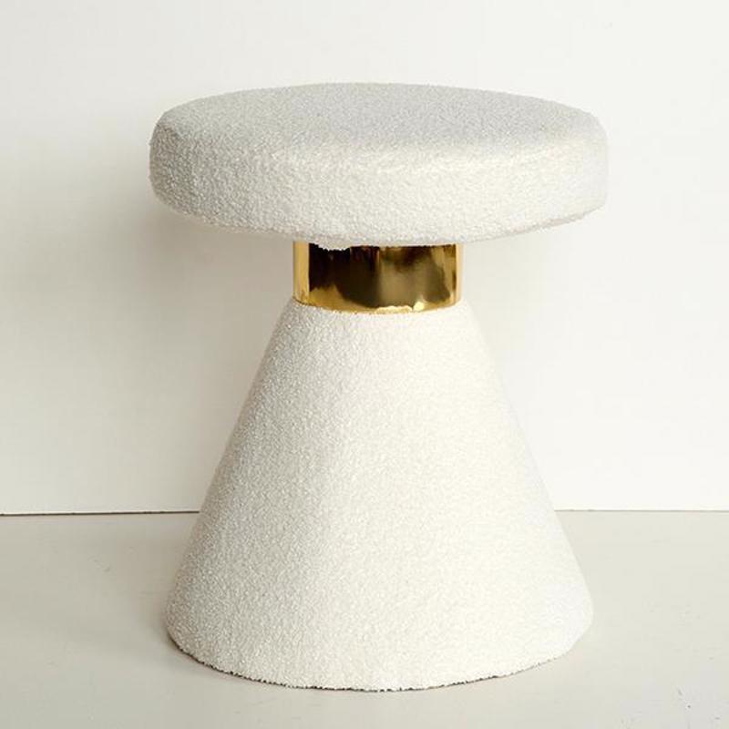 ESTHETI home Σκαμπό Μπουκλέ Υφασμάτινο Λευκό με Βάση Κώ