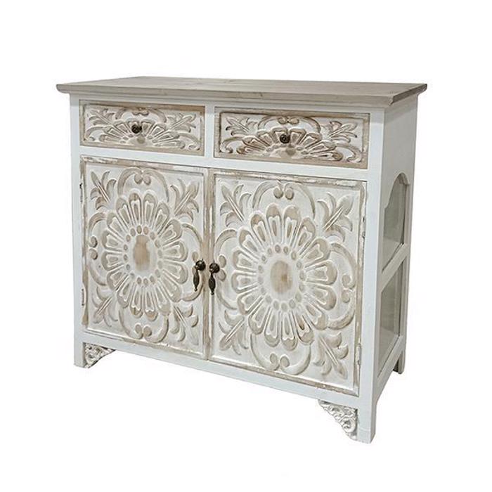 ESTHETI home Boufes Xulinos Lefkos me 2 Portakia kai 2 Surtaria me Sxedio 80x32x78cm 750-25020