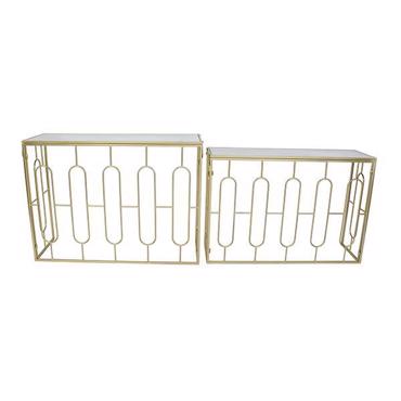 ESTHETI home Σετ 2 Τεμ. Κονσόλα Μεταλλική Χρυσή με Γυάλινη Επιφάνεια 107X35X79.5cm.102X29.5X71cm 750-27014