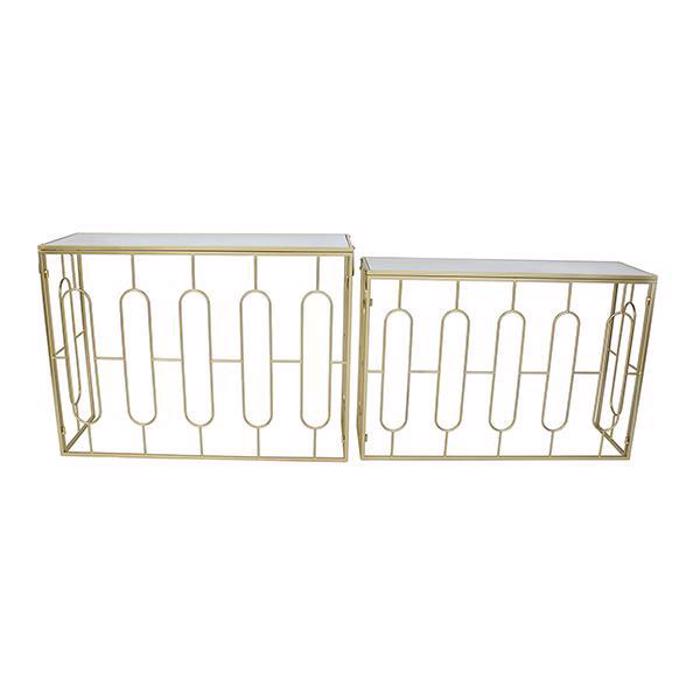 ESTHETI home Set 2 Tem. Konsola Metalliki Xrusi me Gyalini Epifaneia 107X35X79.5cm.102X29.5X71cm 750-27014