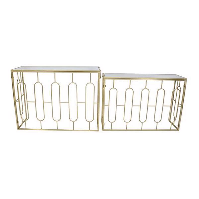 ESTHETI home Σετ 2 Τεμ. Κονσόλα Μεταλλική Χρυσή με Γυάλ