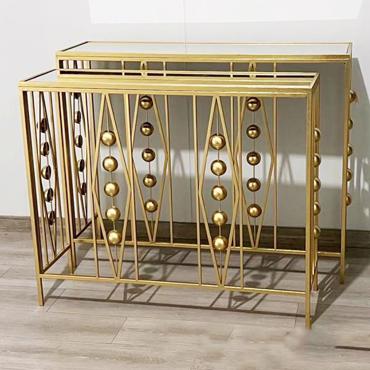 ESTHETI home Σετ 2 ΤΕΜ Κονσόλα Μεταλλική Χρυσή με Γυάλινη Επιφάνεια 100X30X80cm/90X27X75cm 750-27017