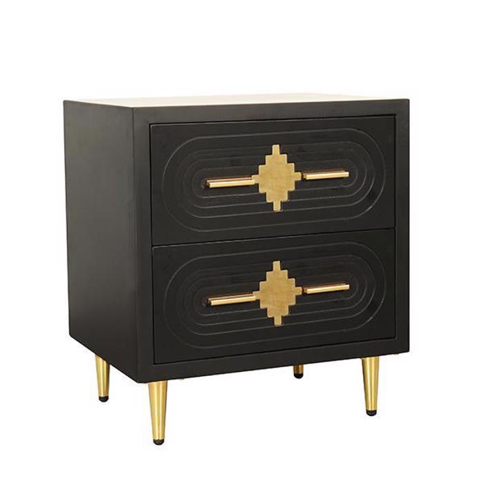 ESTHETI home Komodino Xulino Mavro me 2 Surtaria kai Podia Metallika 50x40x56cm 750-35513