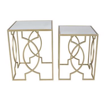 ESTHETI home Σετ των 2 Τραπεζάκια Βοηθητικά Μεταλλικά Χρυσά με Γυάλινες Επιφάνειες 40.5x40.5x51.5cm/35.5x35.5x46.5cm 750-39516