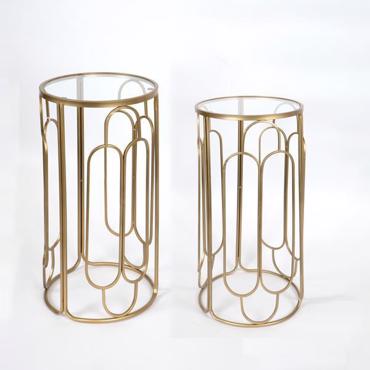 ESTHETI home Σετ των 2 Τραπεζάκια Βοηθητικά Μεταλλικά Χρυσά Φ36x70cm/Φ31x30cm 750-39531