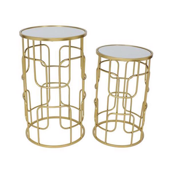 ESTHETI home Set ton 2 Boithitika Trapezakia Metallika Xrusa me Epifaneia Gyali F35.5x61cm/F30.5x51cm 750-39566