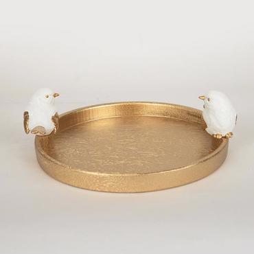 ESTHETI home Διακοσμητική Πιατέλα με Πουλιά Resin Λευκή/Χρυσή 30.9x28x9.5cm 752-15018
