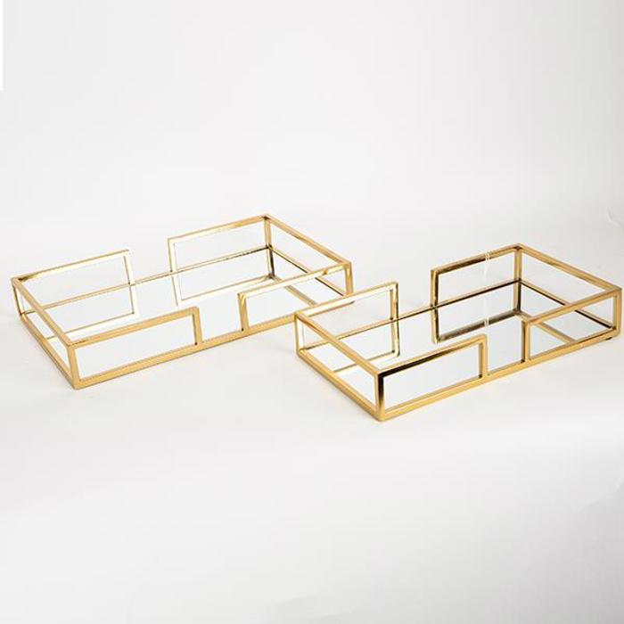 ESTHETI home Set ton 2 Diskos Metallikos Xrusos me Kathrepti 40x25x6cm/35.5x19.5x6cm 752-16011