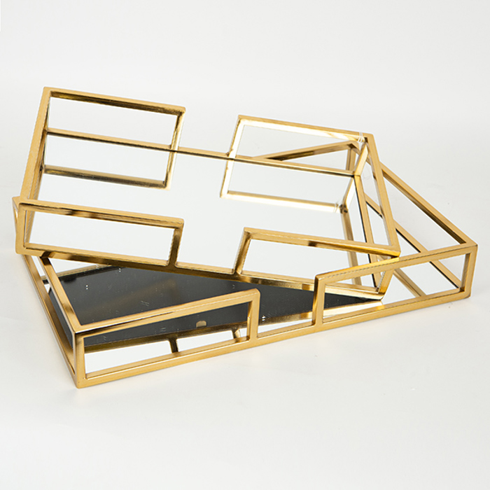 ESTHETI home Set ton 2 Diskos Metallikos Xrusos me Kathrepti 40x25x6cm/35.5x19.5x6cm 752-16011