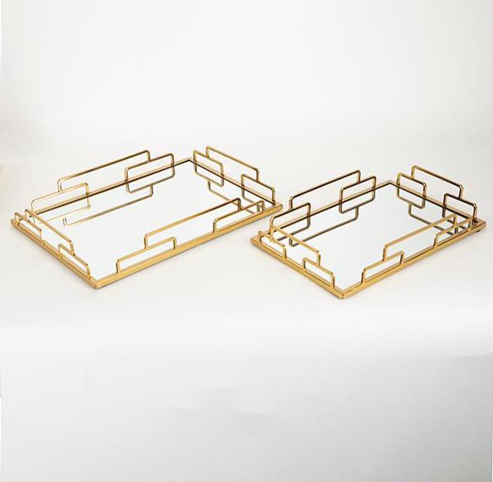 ESTHETI home Set ton 2 Diskos Metallikos Xrusos me Kathrepti 35x25x5cm/30.5x20.5x5cm 752-16015