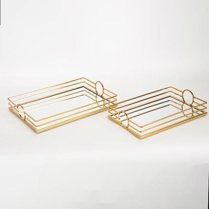 ESTHETI home Set ton 2 Diskos Metallikos Xrusos me Kathrepti 35x25x6.5cm/30.5x20.5x6.5cm 752-16017
