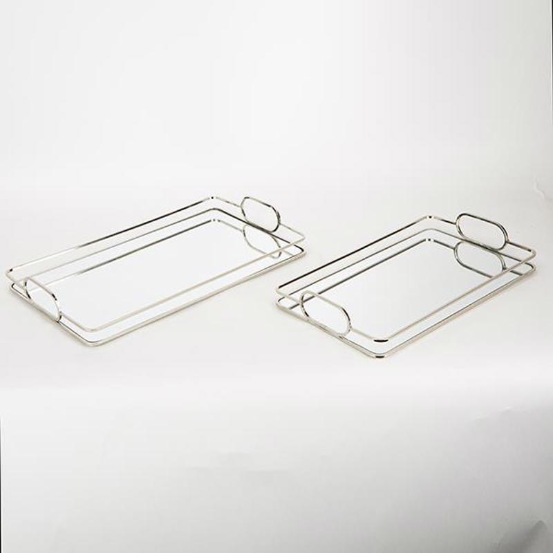 ESTHETI home Σετ των 2 Δίσκος Μεταλλικός Ασημί με Καθρέ