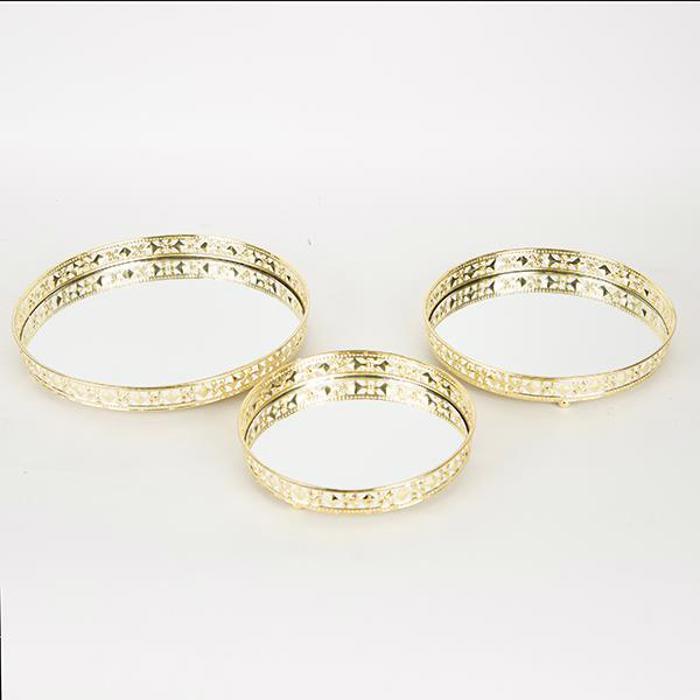 ESTHETI home Set ton 3 Diskos Metallikos Xrusos me Kathrepti F25x4cm/F21x4cm/F17x4cm 752-16029