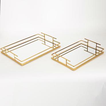 ESTHETI home Σετ των 2 Δίσκος Χρυσός Μεταλλικός με Καθρέπτη 35x25x5.5cm/30.5x20x5.5cm 752-16033