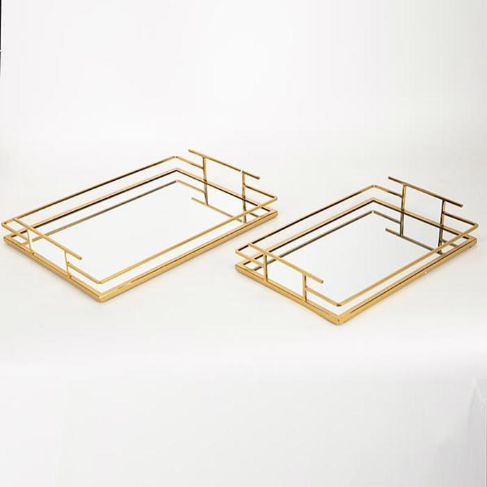 ESTHETI home Set ton 2 Diskos Xrusos Metallikos me Kathrepti 35x25x5.5cm/30.5x20x5.5cm 752-16033