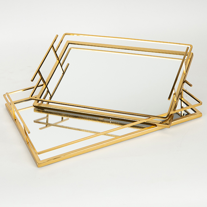 ESTHETI home Set ton 2 Diskos Xrusos Metallikos me Kathrepti 35x25x5.5cm/30.5x20x5.5cm 752-16033