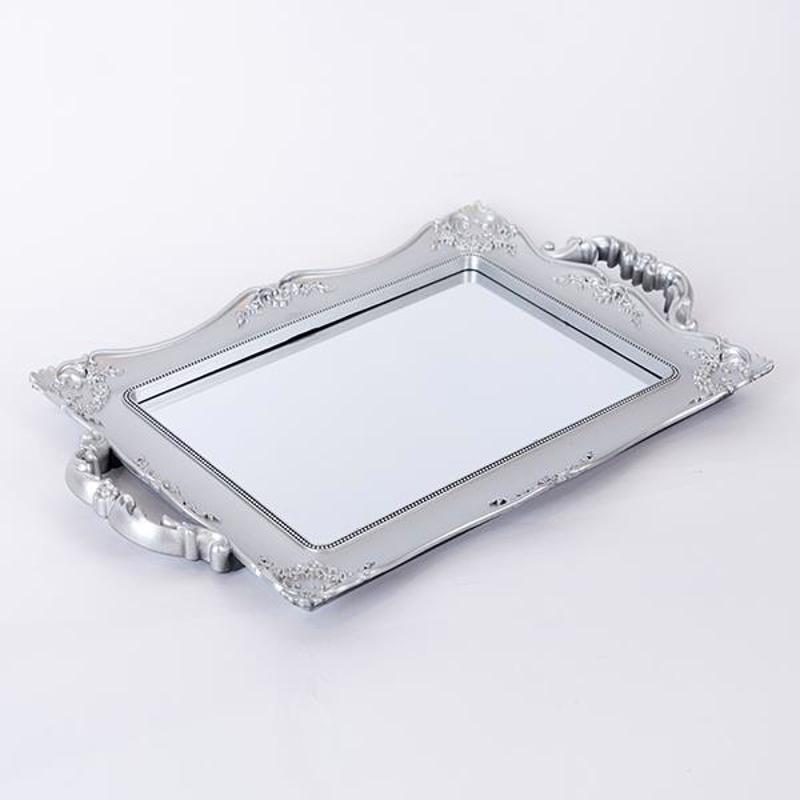 ESTHETI home Δίσκος Πλαστικός Ασημί με Καθρέπτη 39x25cm 752-16113