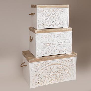 ESTHETI home Σετ των 3 Μπαούλα Ξύλινα Λευκά 69.5x40x41cm 752-17073