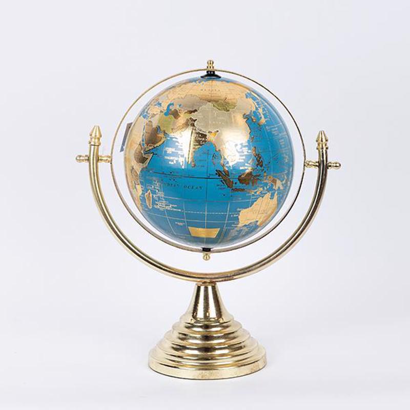 Διακοσμητικά Επιτραπέζια agiovlasitishome - ΣΗΜΑΝΤΙΚΟ: Σε περίπτωση διαφοράς τιμής από το κατάστημα ισχύει παντα και μόνο η τιμή του καταστήματος ESTHETI home Υδρόγειος Μεταλλική Χρυσή/Μπλε 22x22x32cm