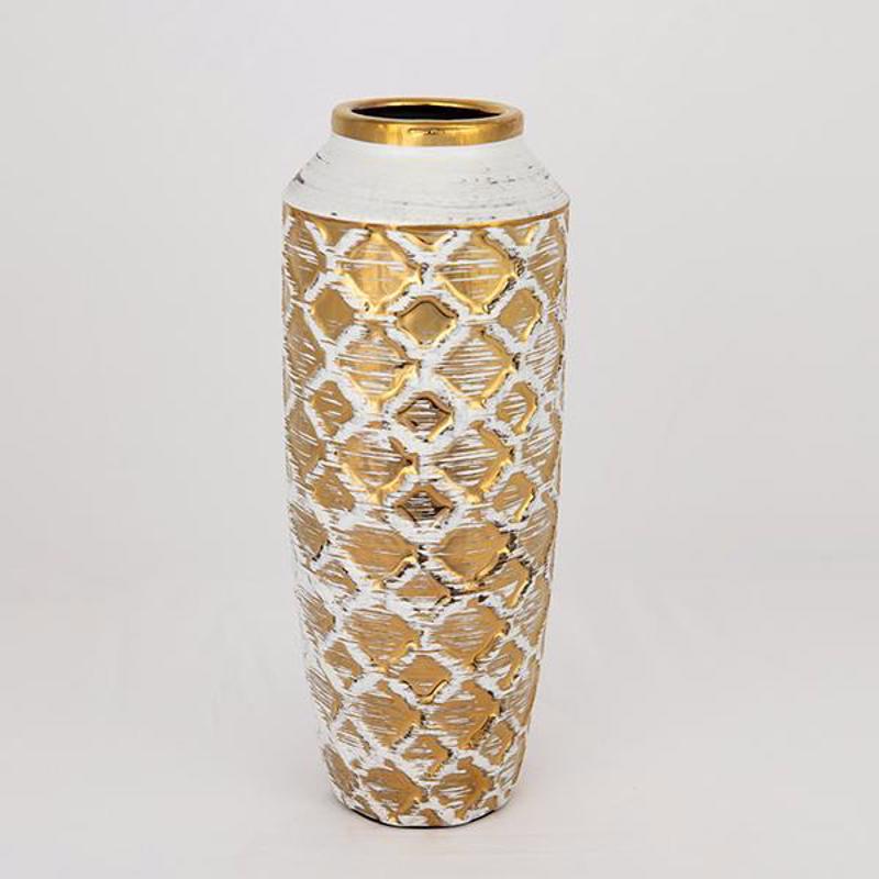 Διακοσμητικά Επιτραπέζια agiovlasitishome - ΣΗΜΑΝΤΙΚΟ: Σε περίπτωση διαφοράς τιμής από το κατάστημα ισχύει παντα και μόνο η τιμή του καταστήματος ESTHETI home Βάζο Κεραμικό Λευκό/Χρυσό Φ12.5x27.5cm 752