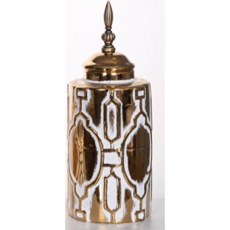 ESTHETI home - ΣΗΜΑΝΤΙΚΟ: Σε περίπτωση διαφοράς τιμής από το κατάστημα ισχύει παντα και μόνο η τιμή του καταστήματος ESTHETI home Βάζο με Καπάκι Κεραμικό Λευκό/Χρυσό Φ13x33