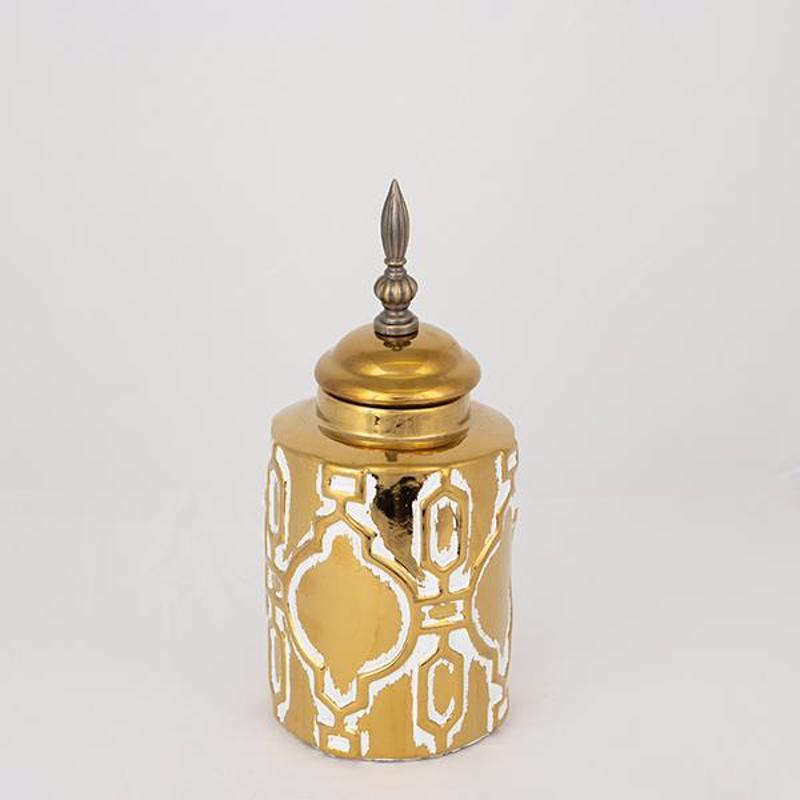 Διακοσμητικά Επιτραπέζια agiovlasitishome - ΣΗΜΑΝΤΙΚΟ: Σε περίπτωση διαφοράς τιμής από το κατάστημα ισχύει παντα και μόνο η τιμή του καταστήματος ESTHETI home Βάζο με Καπάκι Κεραμικό Λευκό/Χρυσό Φ12.5x