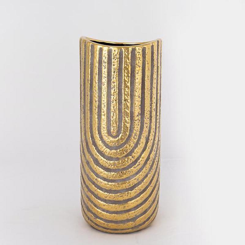 Διακοσμητικά Επιτραπέζια agiovlasitishome - ΣΗΜΑΝΤΙΚΟ: Σε περίπτωση διαφοράς τιμής από το κατάστημα ισχύει παντα και μόνο η τιμή του καταστήματος ESTHETI home Βάζο Κεραμικό Γκρι/Χρυσό Φ13.5x28cm 752-20