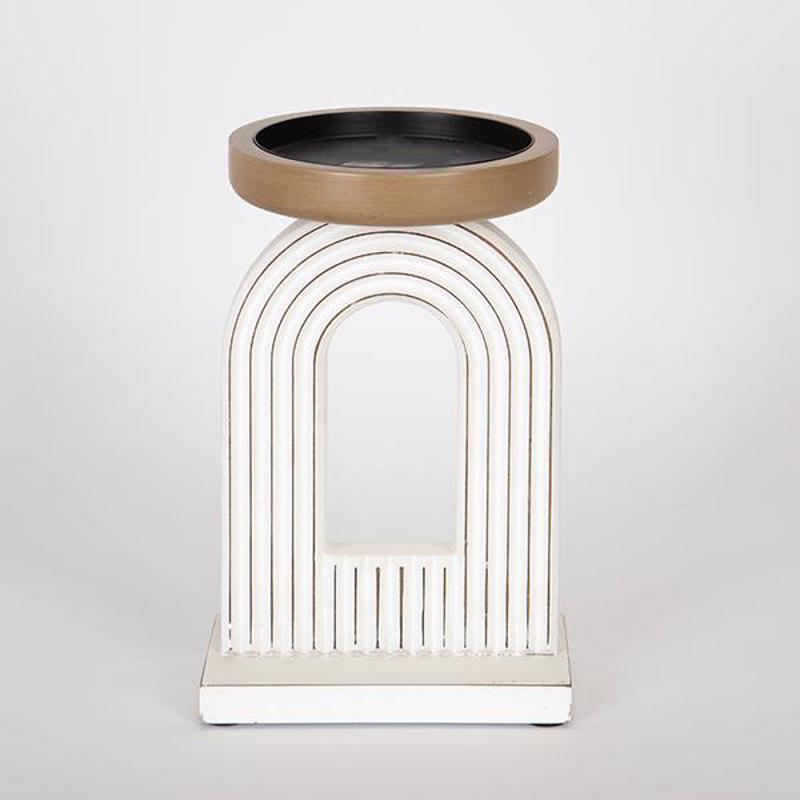 ESTHETI home Κηροπήγιο Ξύλινο Λευκό με Χρυσή Μεταλλική 