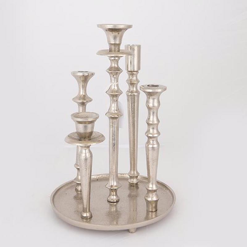 ESTHETI home Κηροπήγιο Μεταλλικό Ασημί σε Βάση με 5 Θέσ