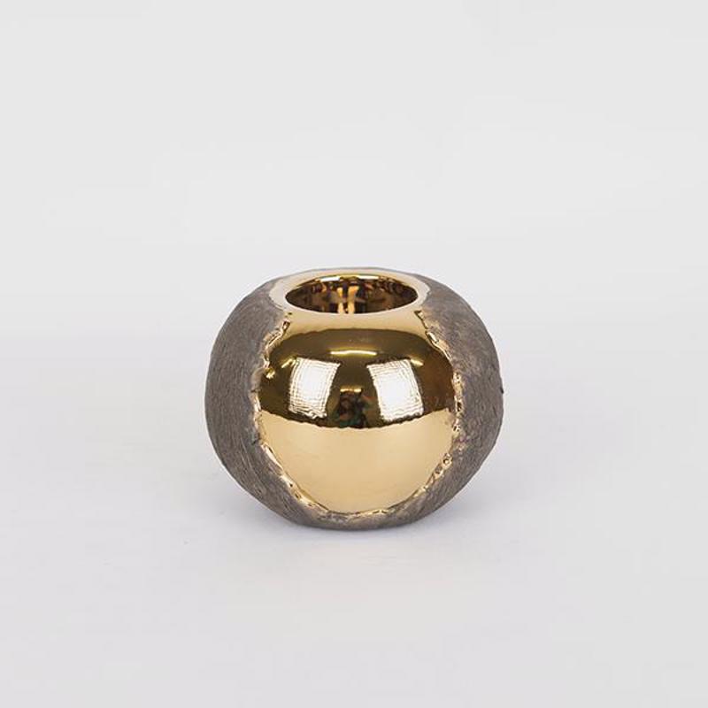 Κηροπήγια, Κεριά, Αρωματικά χώρου agiovlasitishome - ΣΗΜΑΝΤΙΚΟ: Σε περίπτωση διαφοράς τιμής από το κατάστημα ισχύει παντα και μόνο η τιμή του καταστήματος ESTHETI home Κηροπήγιο Κεραμικό Χρυσό/Καφέ Φ10.5x7.5cm