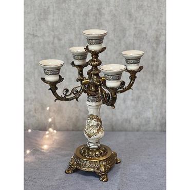 ESTHETI home Κηροπήγιο Πορσελάνης Λευκό με Χρυσά Λουλούδια 29x29x38cm 752-26038