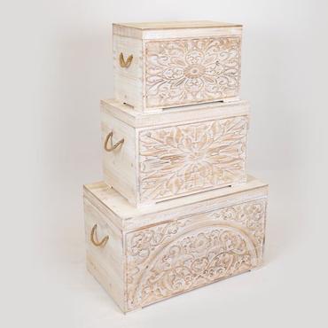 ESTHETI home Σετ των 3 Μπαούλα Ξύλινα Λευκά με Σχέδια 72x40.5x41cm 752-28013