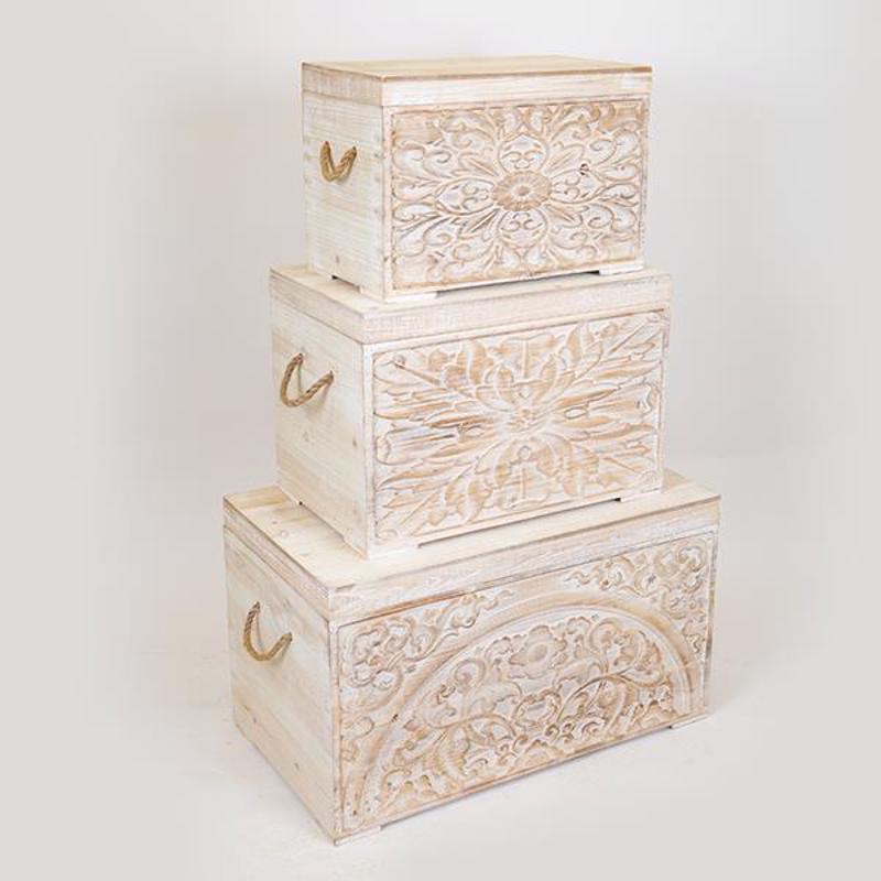 Μικροέπιπλα agiovlasitishome - ΣΗΜΑΝΤΙΚΟ: Σε περίπτωση διαφοράς τιμής από το κατάστημα ισχύει παντα και μόνο η τιμή του καταστήματος ESTHETI home Σετ των 3 Μπαούλα Ξύλινα Λευκά με Σχέδια 7