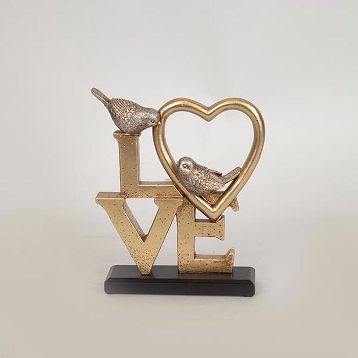 ESTHETI home Epitrapezio Diakosmitiko Resin Xruso/Asimi ''Love'' me Poulia 16.2x4.5x19.2cm 752-28540